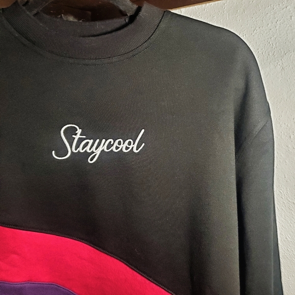 StaycoolNYC UNISEX Y2K Inspired Stripe Retro Colorblocked Racer Sweatshi… - Picture 3 of 5